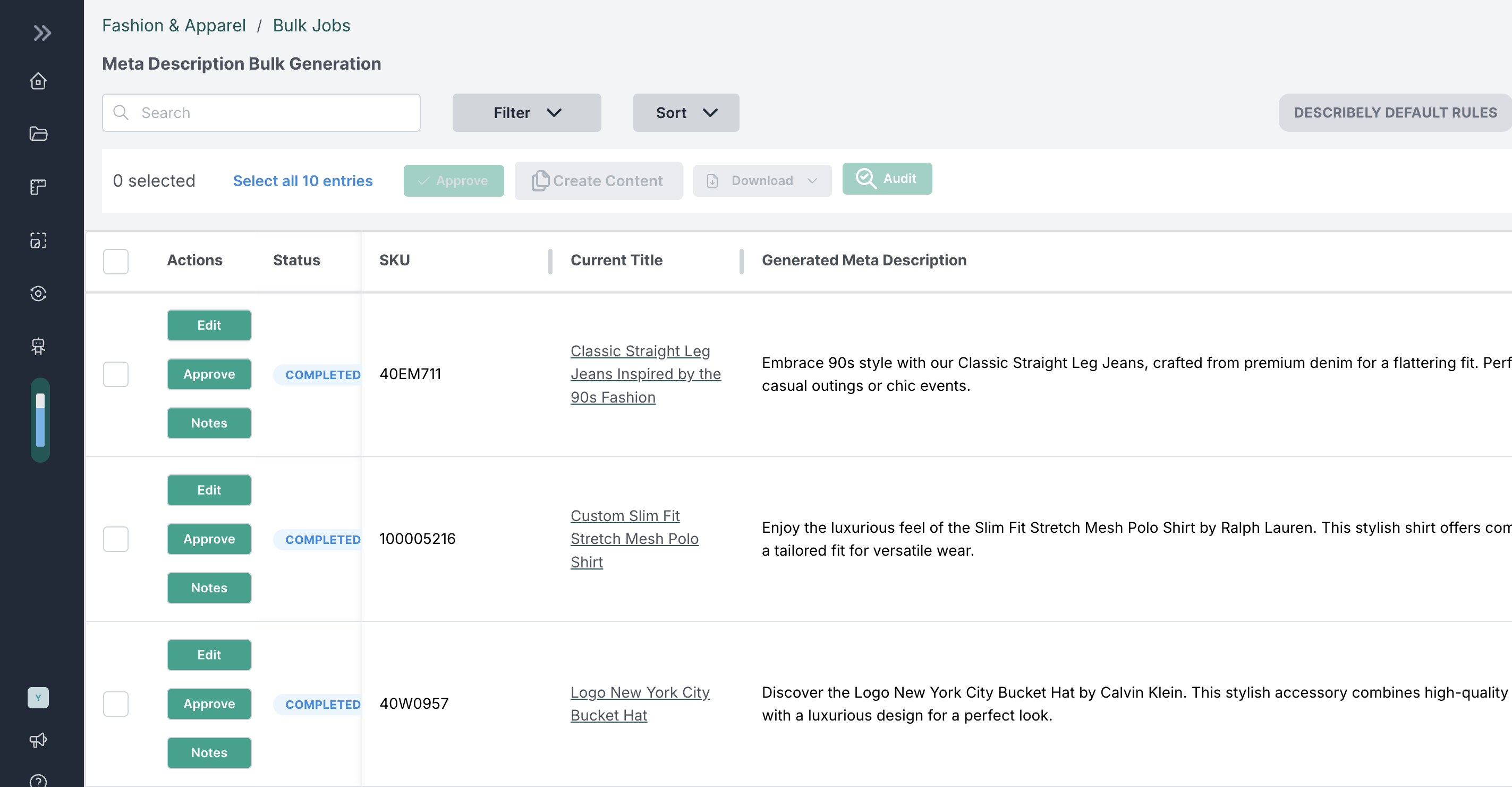 bulk meta descriptions describely ai